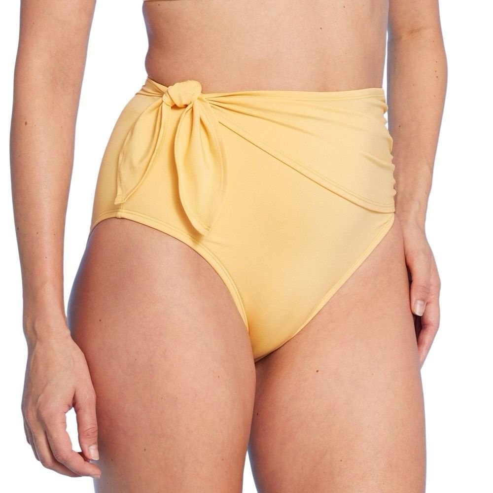 NEW Kona Sol Sash Tie High Waist Medium Coverage Yellow Bikini Bottom S